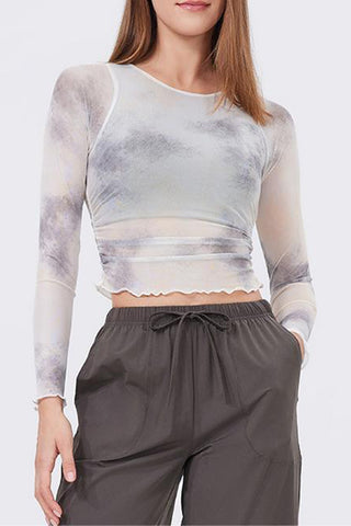 Long Sleeve Mesh Tie-Dye Top