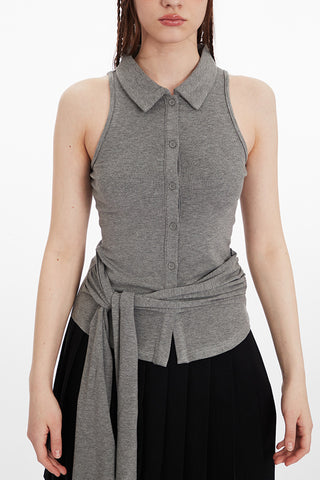 Button-Up Tie Waist Tank Top