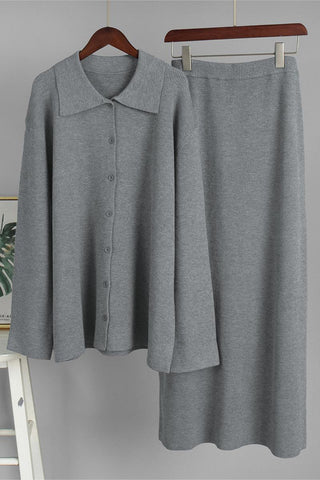 Button-Front Skirt Set with Collar