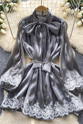 Bow-Tied Casual Dress with Lace Details