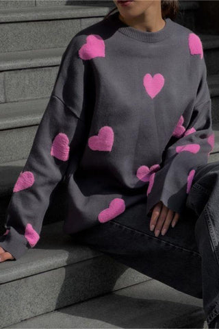 Heart-Patterned Oversized Sweater