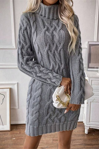 Cozy Cable Knit Turtleneck Dress