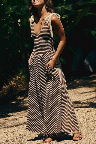 Striped V-Neck Vacation Dress