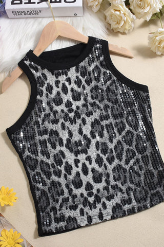 Leopard Print Sequin Tank Top