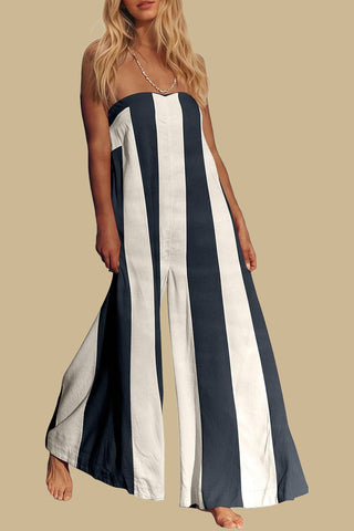 Strapless Wide-Leg Striped Jumpsuit