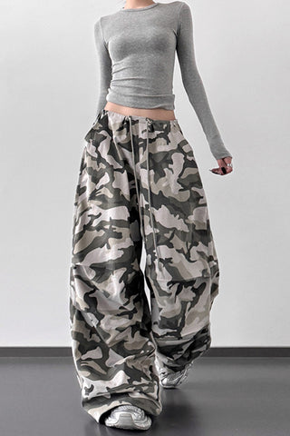 Wide-Leg Camouflage Casual Pants