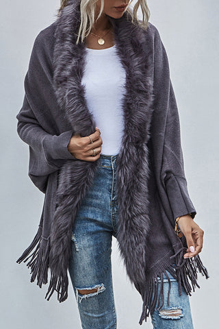 Fringed Shawl Collar Cardigan