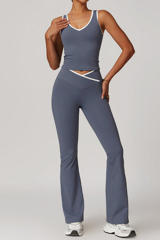 Plunge Neck Contrast Trim Sport Set