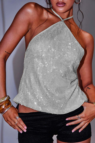 Halter Neck Sequin Tank Top