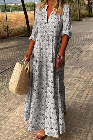 Long-Sleeve Printed Maxi Dress