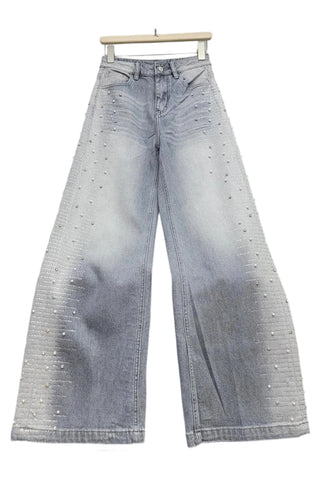 Embellished Wide-Leg Denim Jeans