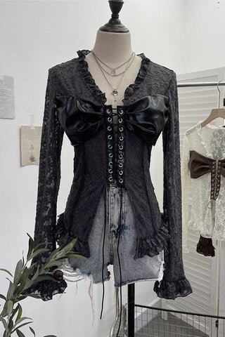 Lace and Faux Leather Corset Blouse