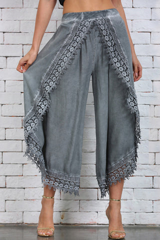 Lace Trim Wide-Leg Casual Pants
