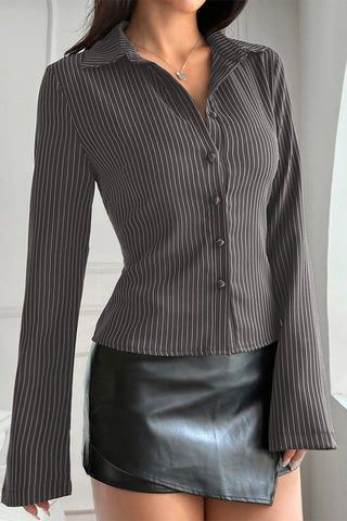 Striped Button-Front Blouse