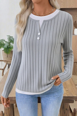 Button Accent Ribbed T-Shirt