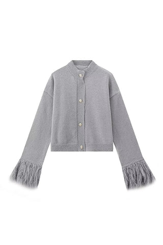 Feather-Trim Cardigan
