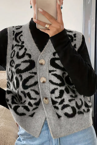 Button-Front Animal Print Vest
