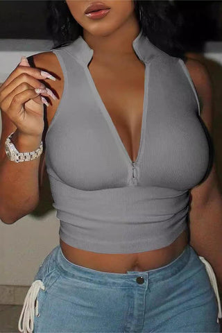 V-Neck Zip Crop Top