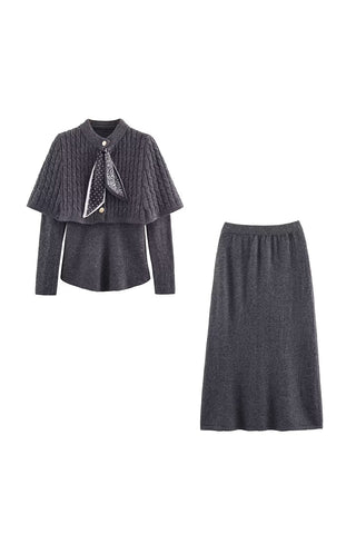 Elegant Two-Piece Skirt Set with Knit Details