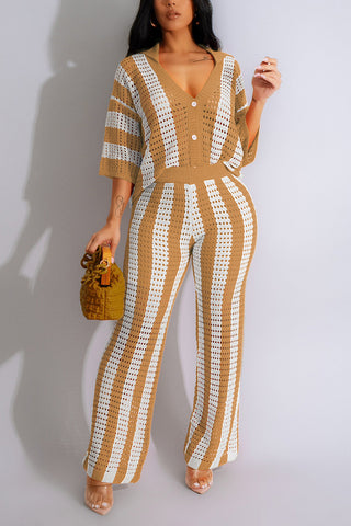 Striped Button-Front Pants Set