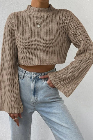 Cropped Knit Sweater with Flared Sleeves