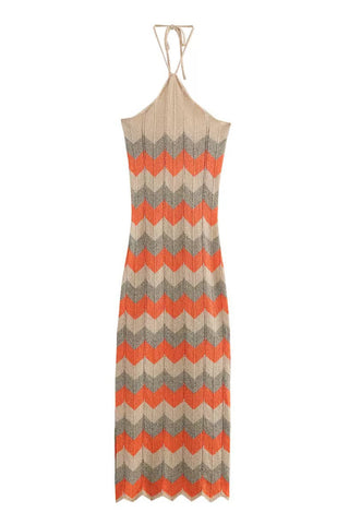 Chevron Knit Halter Midi Dress
