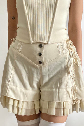 Lace-Up Ruffle Hem Casual Shorts