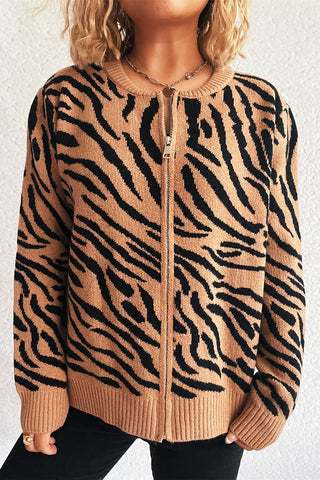 Zebra Pattern Zip Cardigan