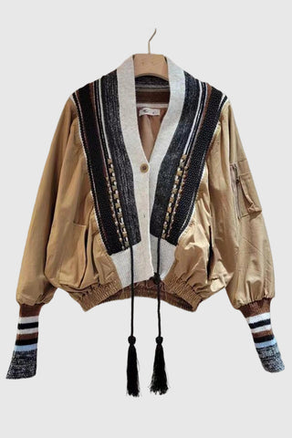Button-Front Knit Trim Jacket