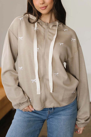 Bow Print Zip Up Hoodie