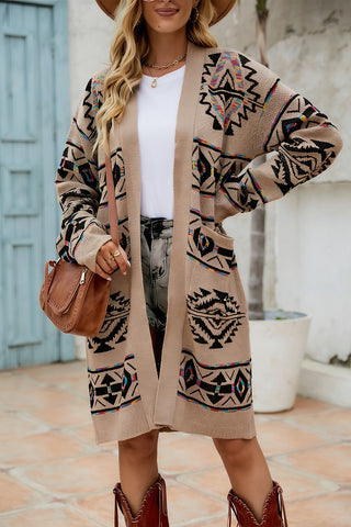 Geometric Pattern Open-Front Cardigan