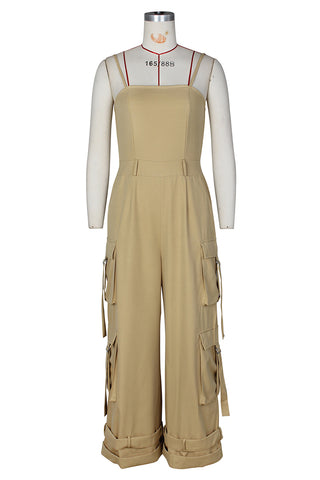 Wide-Leg Cargo Jumpsuit with Straps