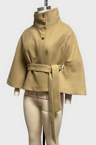 Belted High-Collar Cape