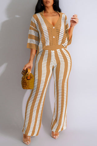 Striped Button-Front Pants Set