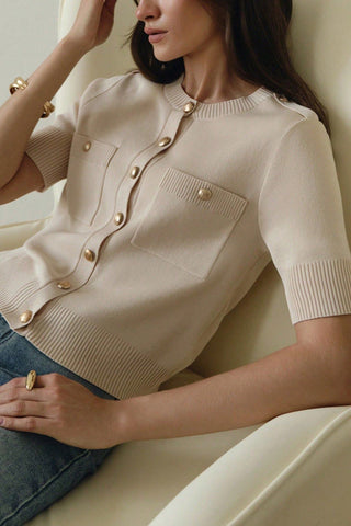 Button-Front Short Sleeve Cardigan