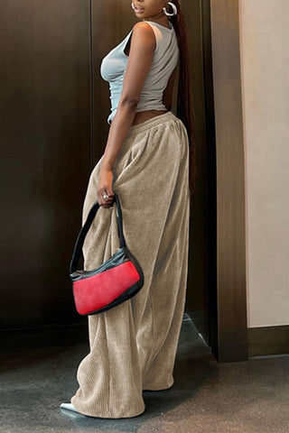 Elastic Waist Relaxed Wide-Leg Pants