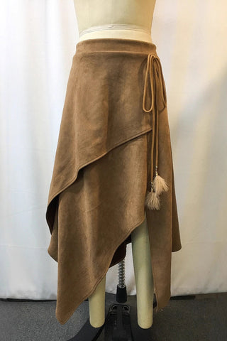 Draped Layered Asymmetric Midi Skirt