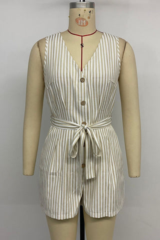 Striped Button-Front Tie-Waist Romper