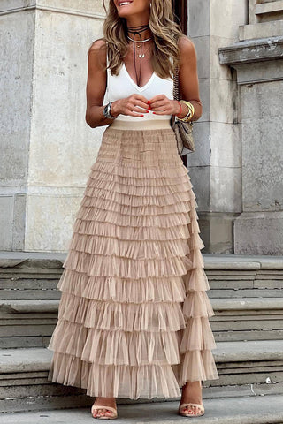 Layered Ruffle Maxi Skirt