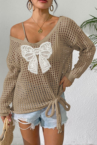 Lace Bow Open-Knit Top