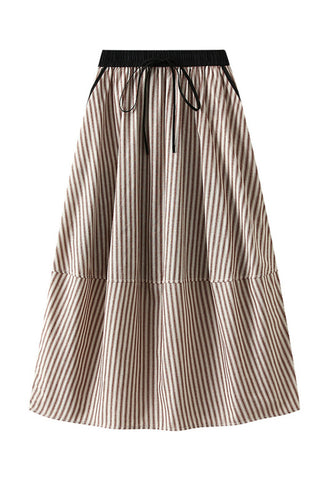 Drawstring Waist Striped Casual Skirt