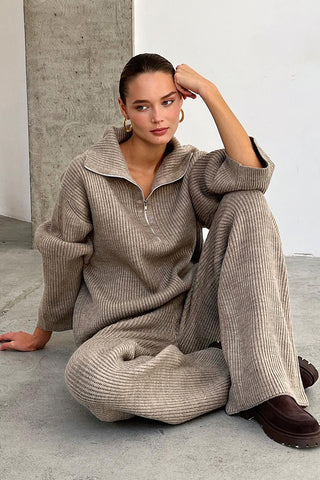 Zip-Up Relaxed Pants Set