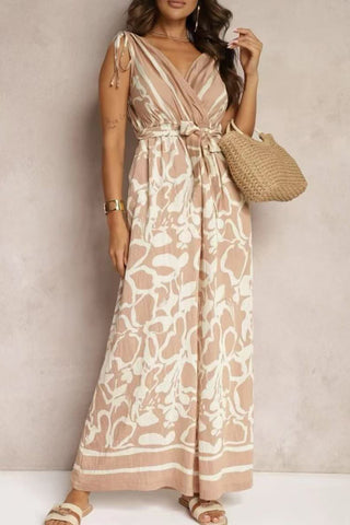 Wrap V-Neck Print Jumpsuit