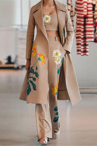 Floral Trench Bandeau & Pants 3-Piece Set