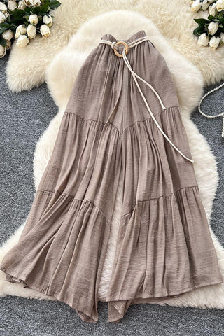 Tiered Wide Leg Pants with Belted Waist