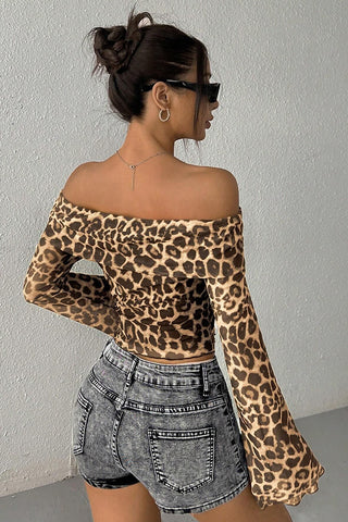 Off-Shoulder Leopard Print T-Shirt