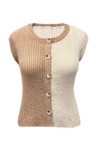 Two-Tone Button-Front Cardigan