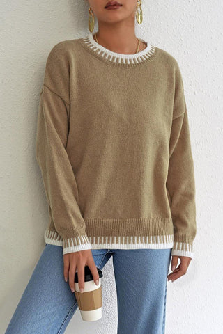 Stylish Crewneck Sweater with Ribbed Trim