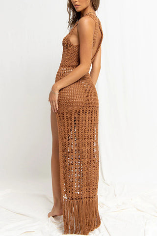 Crochet Fringe Cover-Up Dress