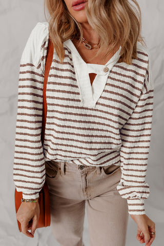 Stripe Textured V Neck Top